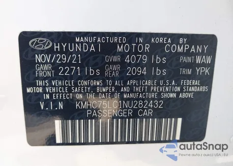 2022 Hyundai Ioniq Hybrid Se z USA, uszkodzony, nr VIN KMHC75LC1NU282432